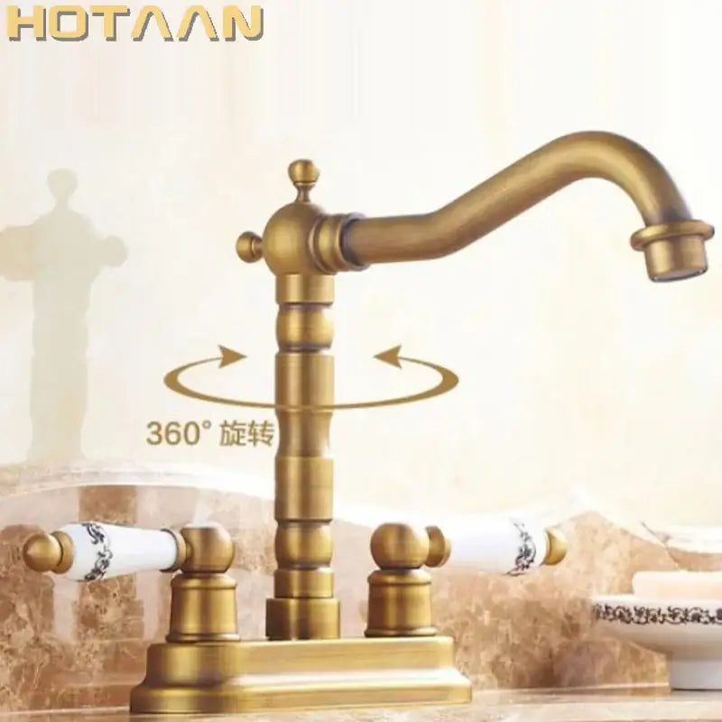 خلاط صنبور حوض حمام بفتحتين من النحاس العتيق DecorBites™