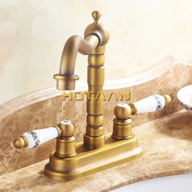 خلاط صنبور حوض حمام بفتحتين من النحاس العتيق DecorBites™