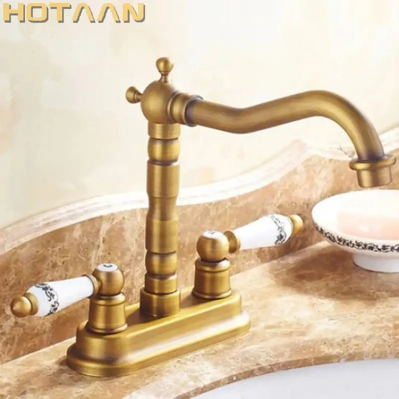 خلاط صنبور حوض حمام بفتحتين من النحاس العتيق DecorBites™