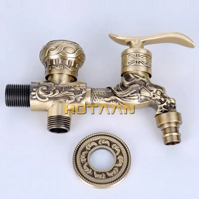 DecorBites™ Antique Brass Finish Garden Bibcock Faucet Wall Mount Washing Machine Tap