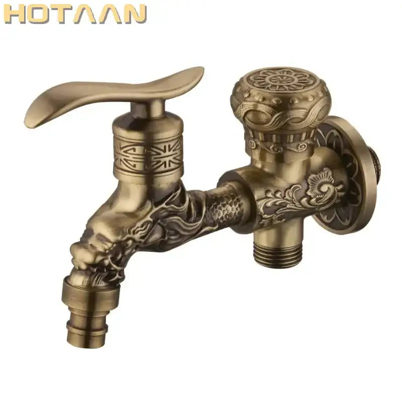 DecorBites™ Antique Brass Finish Garden Bibcock Faucet Wall Mount Washing Machine Tap