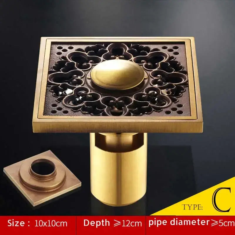 DecorBites™ Antique Brass Fish Style Shower Drain 10cm Square Floor Drainer