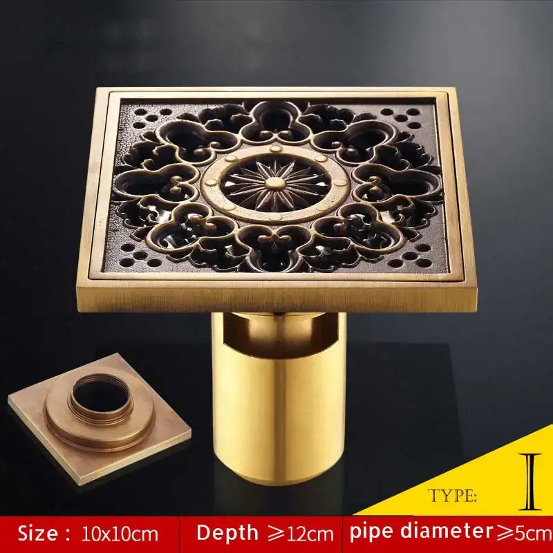 DecorBites™ Antique Brass Fish Style Shower Drain 10cm Square Floor Drainer