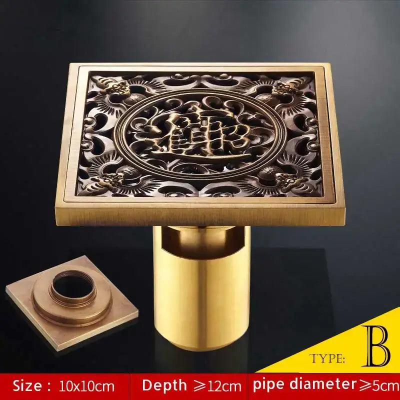 DecorBites™ Antique Brass Fish Style Shower Drain 10cm Square Floor Drainer