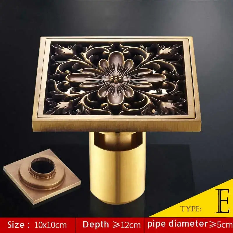DecorBites™ Antique Brass Fish Style Shower Drain 10cm Square Floor Drainer