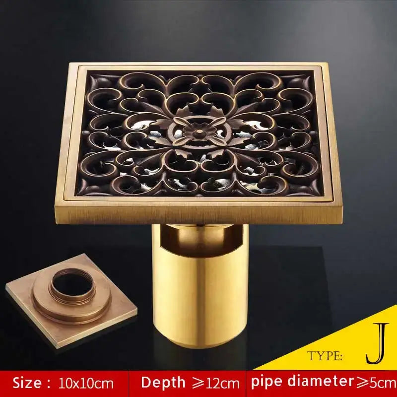 DecorBites™ Antique Brass Fish Style Shower Drain 10cm Square Floor Drainer