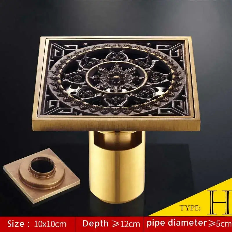 DecorBites™ Antique Brass Fish Style Shower Drain 10cm Square Floor Drainer
