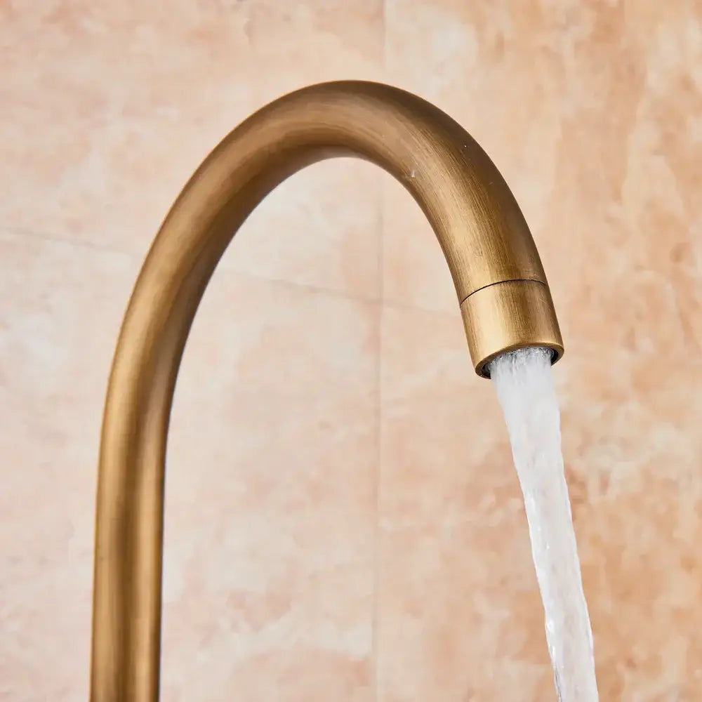 DecorBites™ Antique Brass Floor Mount Tub Faucet Swivel Spout Shower Mixer Tap