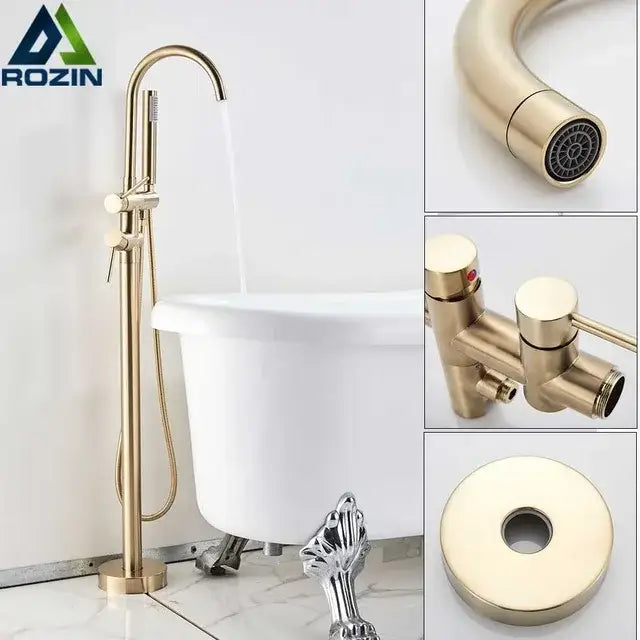 DecorBites™ Antique Brass Floor Mount Tub Faucet Swivel Spout Shower Mixer Tap