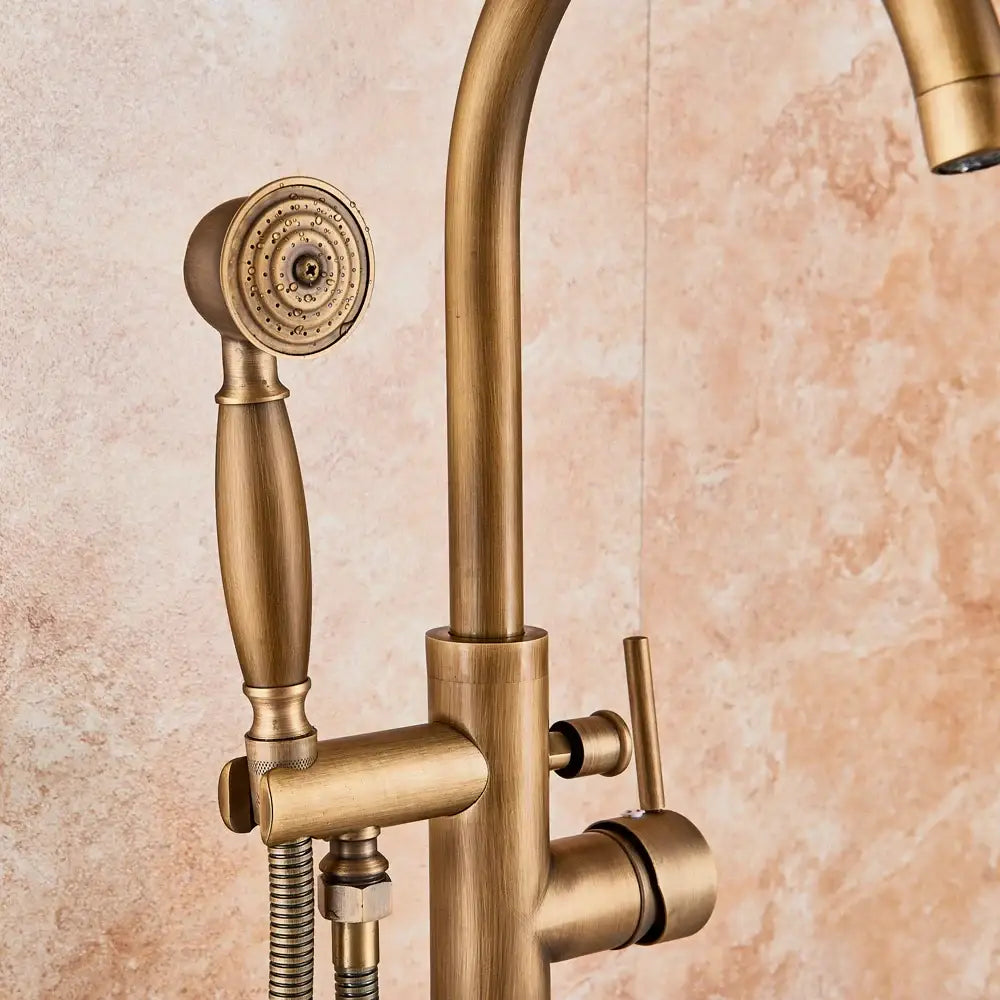 DecorBites™ Antique Brass Floor Mount Tub Faucet Swivel Spout Shower Mixer Tap