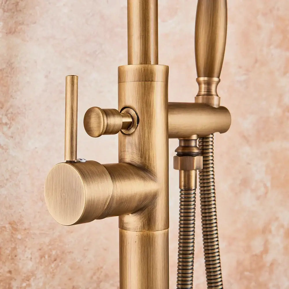 DecorBites™ Antique Brass Floor Mount Tub Faucet Swivel Spout Shower Mixer Tap