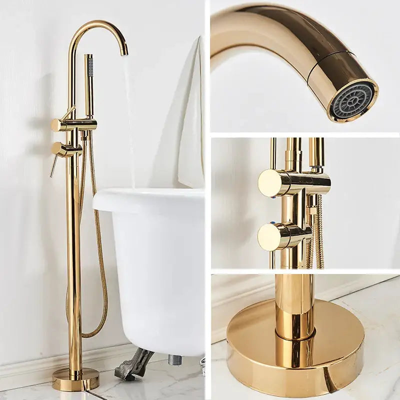 DecorBites™ Antique Brass Floor Mount Tub Faucet Swivel Spout Shower Mixer Tap