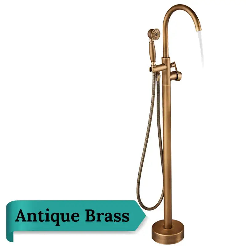 DecorBites™ Antique Brass Floor Mount Tub Faucet Swivel Spout Shower Mixer Tap