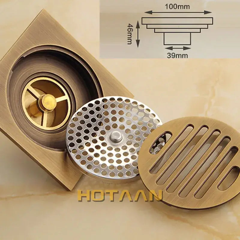 DecorBites™ Antique Brass Flower Art Bathroom Accessory Floor Drain Waste Grate - 100mm*100mm