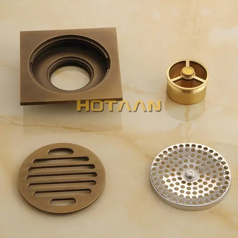 DecorBites™ Antique Brass Flower Art Bathroom Accessory Floor Drain Waste Grate - 100mm*100mm