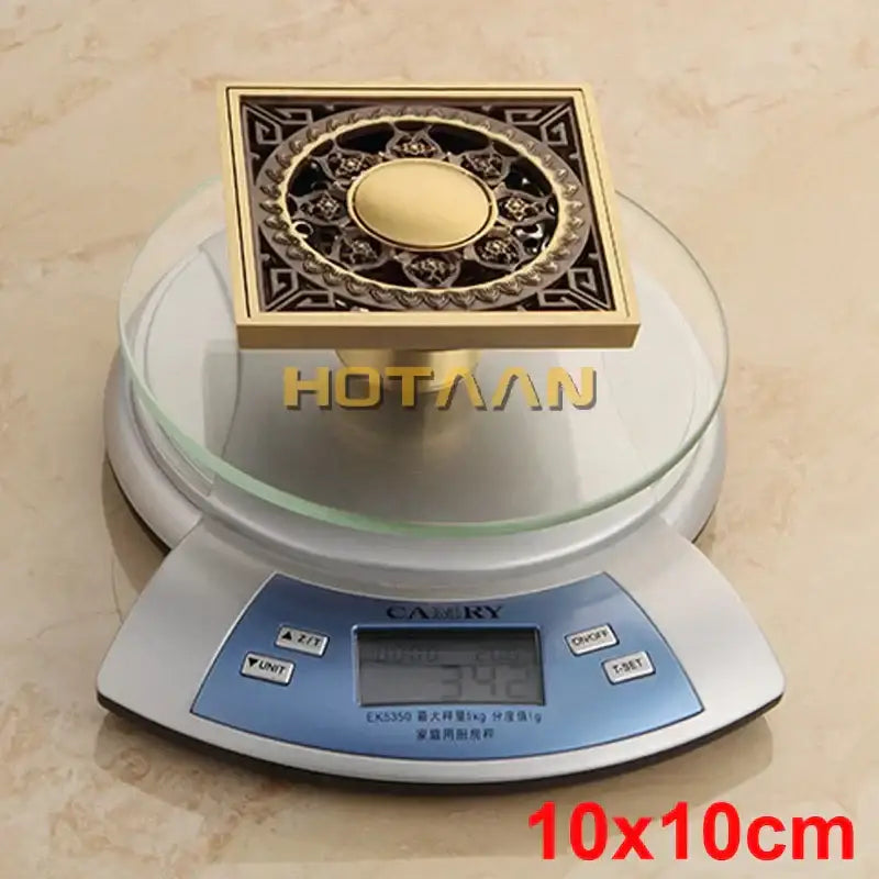 DecorBites™ Antique Brass Flower Art Bathroom Floor Drain Waste Grate