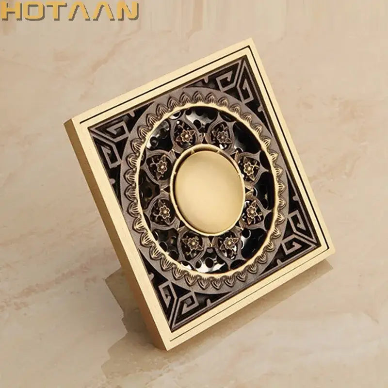 DecorBites™ Antique Brass Flower Art Bathroom Floor Drain Waste Grate