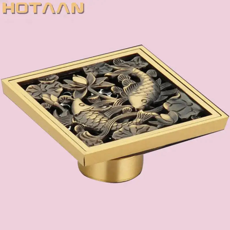 DecorBites™ Antique Brass Flower Art Bathroom Floor Drain Waste Grate