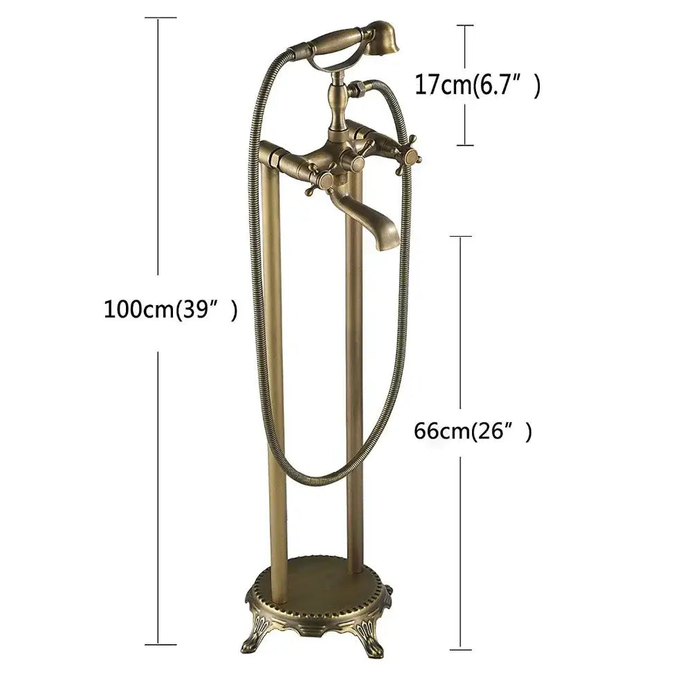 DecorBites™ Antique Brass Freestanding Bathtub Filler with Hand Shower
