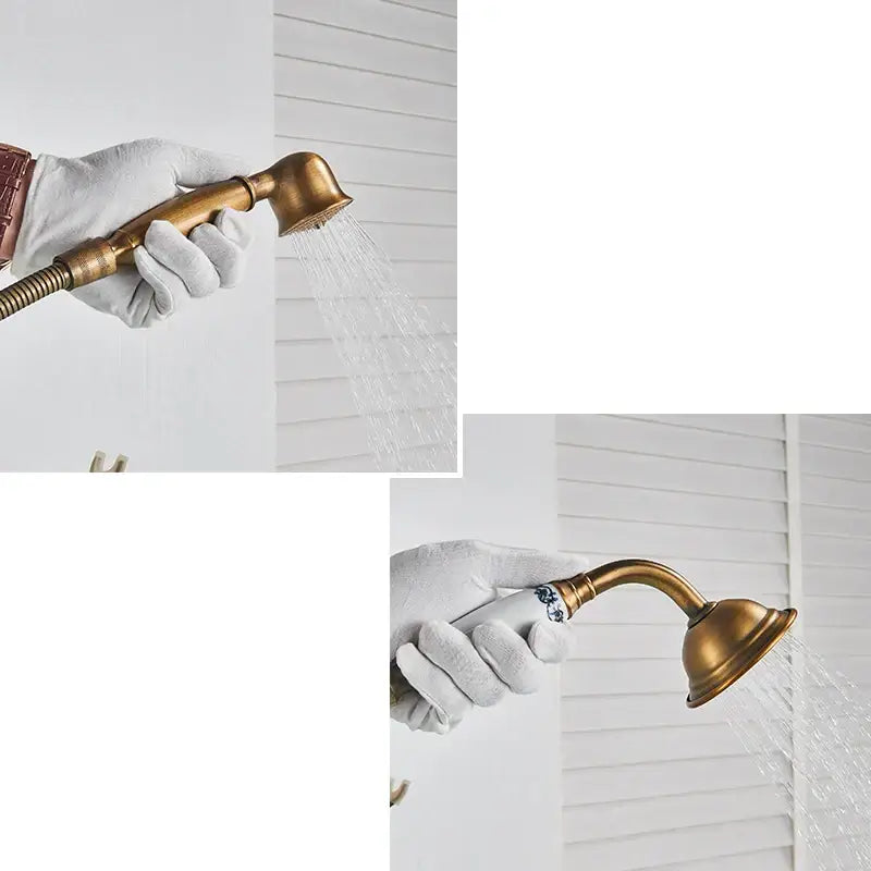 DecorBites™ Antique Brass Freestanding Bathtub Filler with Hand Shower