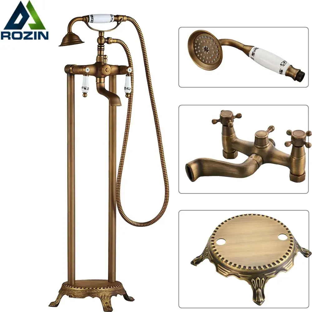 DecorBites™ Antique Brass Freestanding Bathtub Filler with Hand Shower