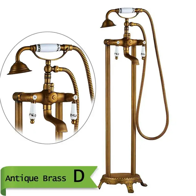 DecorBites™ Antique Brass Freestanding Bathtub Filler with Hand Shower