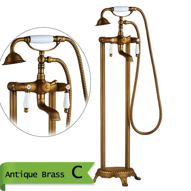 DecorBites™ Antique Brass Freestanding Bathtub Filler with Hand Shower