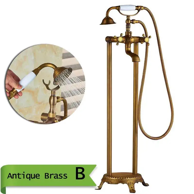 DecorBites™ Antique Brass Freestanding Bathtub Filler with Hand Shower