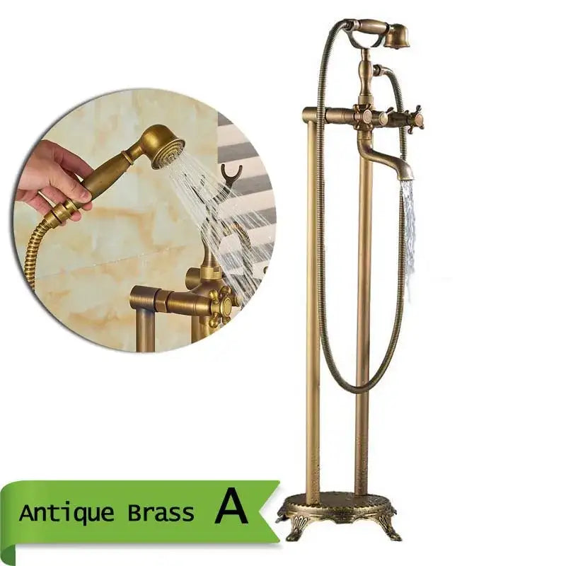 DecorBites™ Antique Brass Freestanding Bathtub Filler with Hand Shower