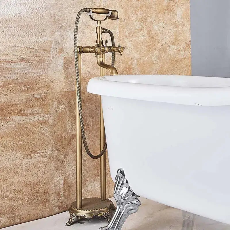 DecorBites™ Antique Brass Freestanding Bathtub Filler with Hand Shower
