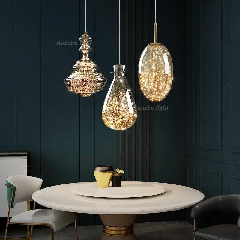 ثريا زجاجية نحاسية عتيقة DecorBites™ لغرفة الطعام والبار