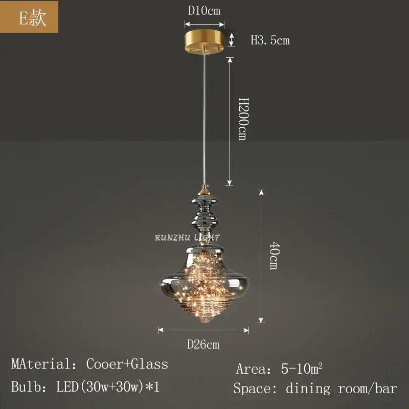 ثريا زجاجية نحاسية عتيقة DecorBites™ لغرفة الطعام والبار
