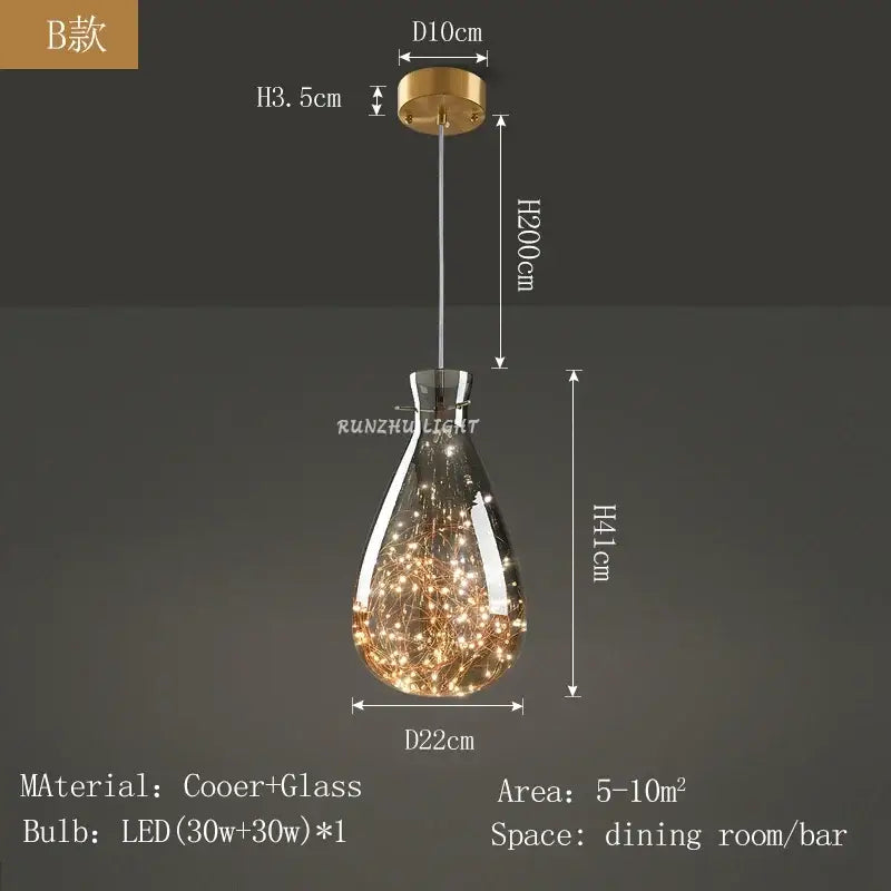 ثريا زجاجية نحاسية عتيقة DecorBites™ لغرفة الطعام والبار