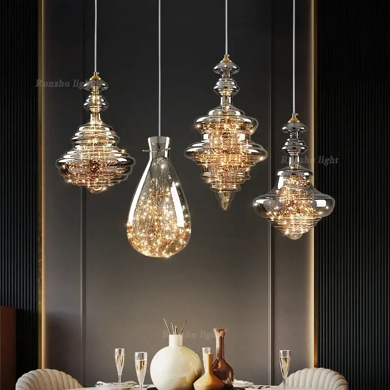 ثريا زجاجية نحاسية عتيقة DecorBites™ لغرفة الطعام والبار
