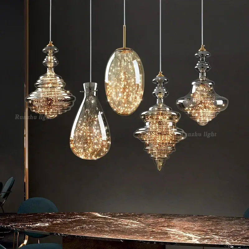 ثريا زجاجية نحاسية عتيقة DecorBites™ لغرفة الطعام والبار