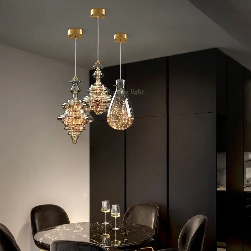 ثريا زجاجية نحاسية عتيقة DecorBites™ لغرفة الطعام والبار