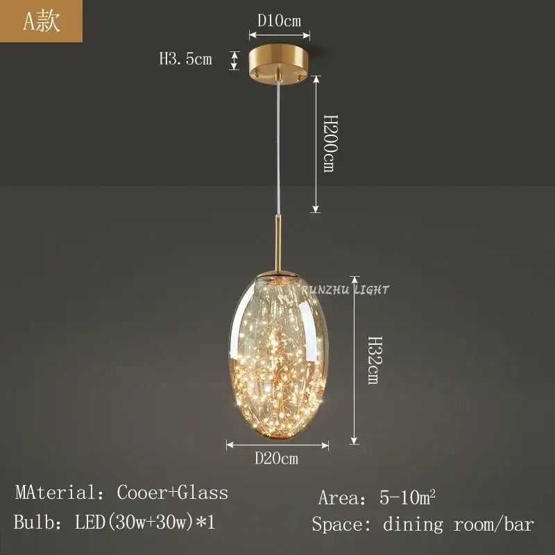 ثريا زجاجية نحاسية عتيقة DecorBites™ لغرفة الطعام والبار