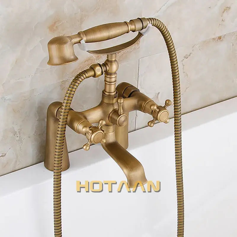 DecorBites™ Antique Brass Hand Held Shower Head Kit for Bathroom Bath Tub Faucet