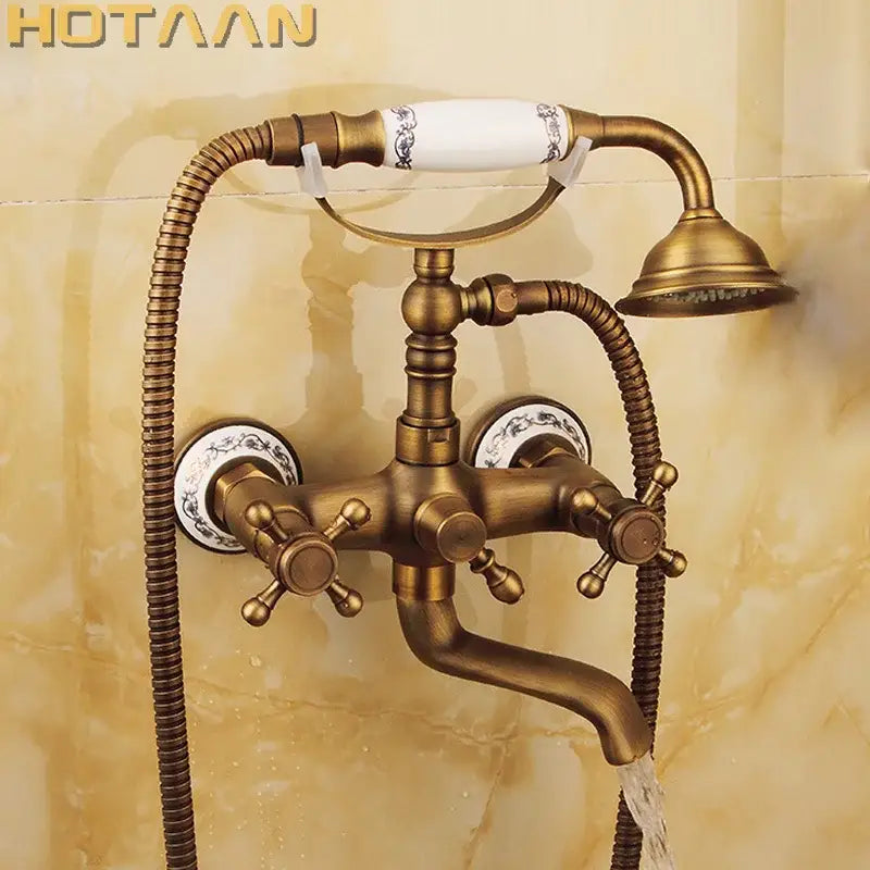 DecorBites™ Antique Brass Hand-Held Shower Head Kit - Wall Mounted Shower Faucet
