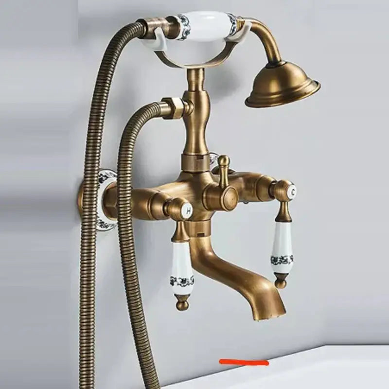 DecorBites™ Antique Brass Hand-Held Shower Head Kit - Wall Mounted Shower Faucet