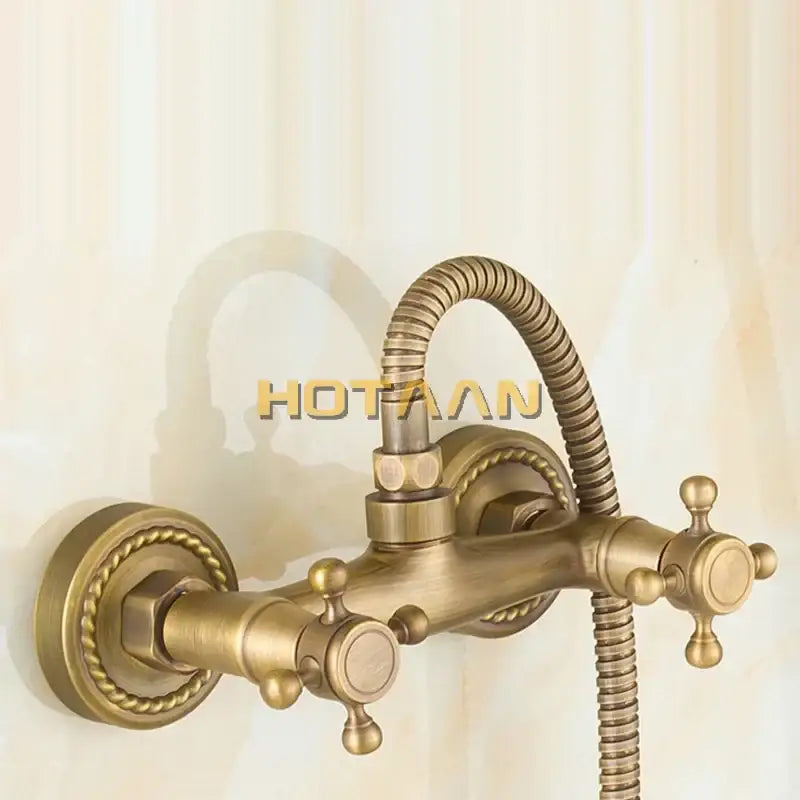 DecorBites™ Antique Brass Hand Held Shower Kit - Wall Mounted Bathroom Shower Faucet