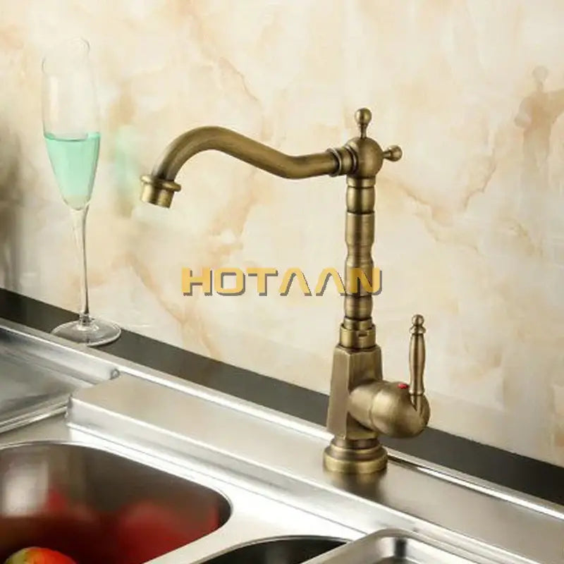 DecorBites™ Antique Brass Kitchen Faucet 360° Swivel Basin Sink Mixer Tap YT-6025