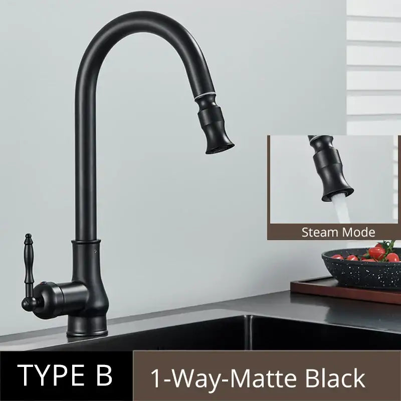 DecorBites™ Antique Brass Kitchen Faucet Pull Out Single Handle Mixer Tap 360 Rotation