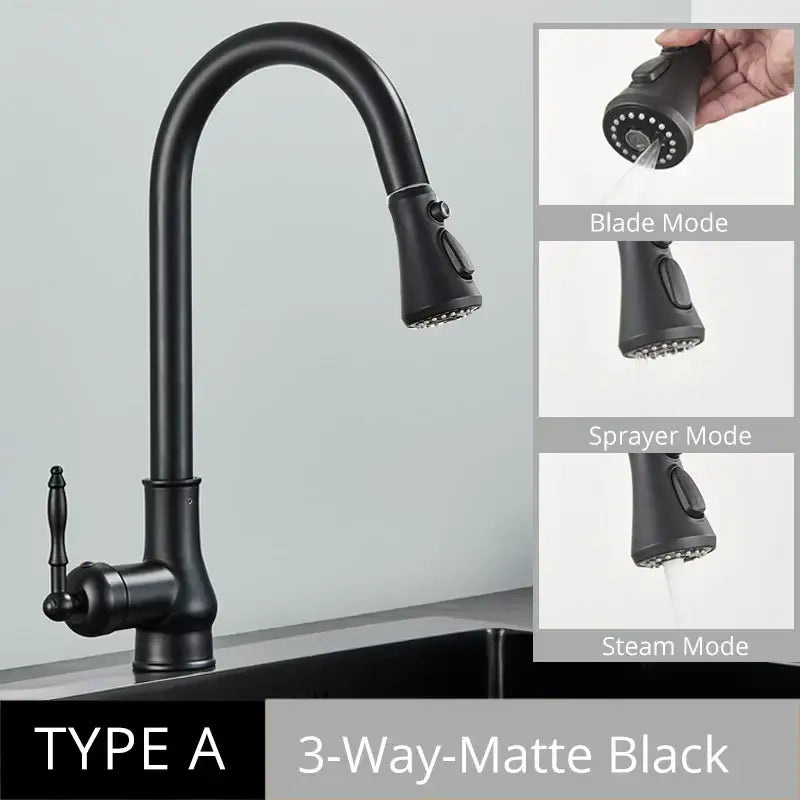 DecorBites™ Antique Brass Kitchen Faucet Pull Out Single Handle Mixer Tap 360 Rotation