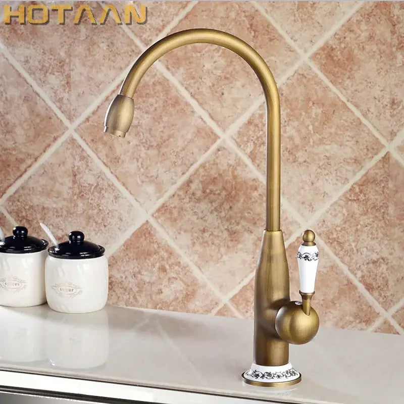 DecorBites™ صنبور مطبخ نحاسي عتيق - خلاط حوض دوار، دوران 360 درجة، خلاطات مياه ساخنة وباردة