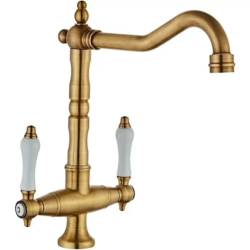 DecorBites™ Antique Brass Kitchen Faucet with Dual Handles and 360° Rotation