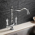 DecorBites™ Antique Brass Kitchen Faucet with Dual Handles and 360° Rotation