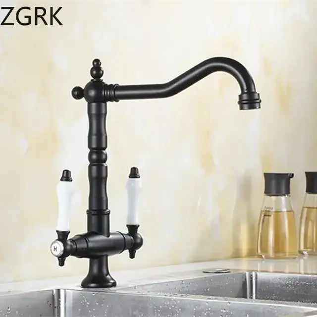DecorBites™ Antique Brass Kitchen Faucet with Dual Handles and 360° Rotation