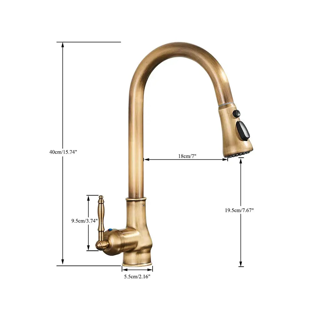 DecorBites™ Antique Brass Kitchen Faucet with Pull Down Spout and Single Handle