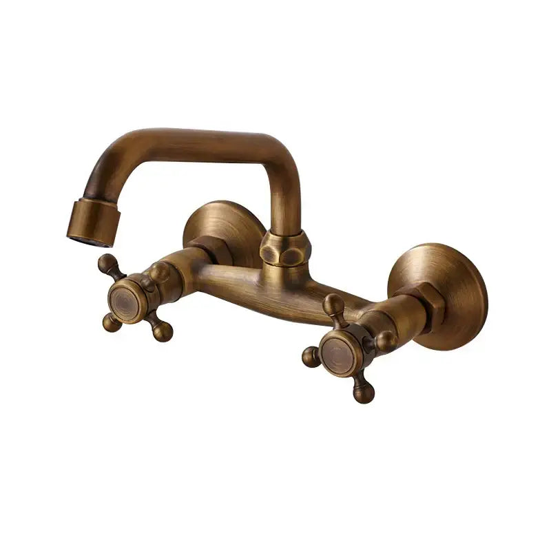 DecorBites™ Antique Brass Kitchen Faucet with Swivel Spout and Dual Handle Mixer